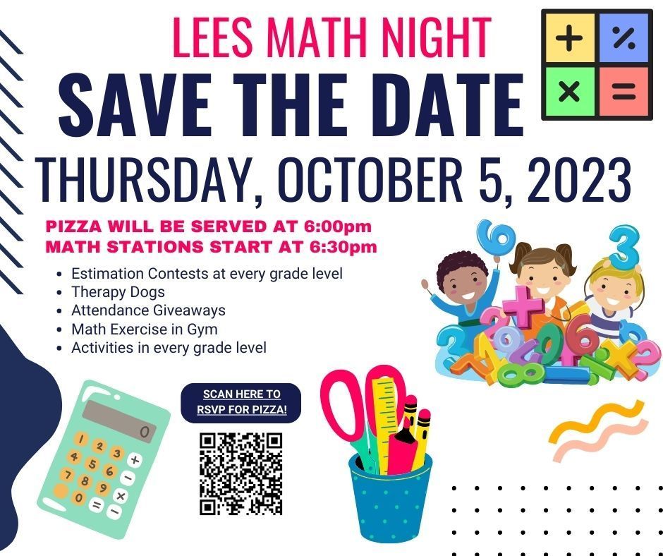 LEES Math Night save the date for Thursday, October 5th at 6PM